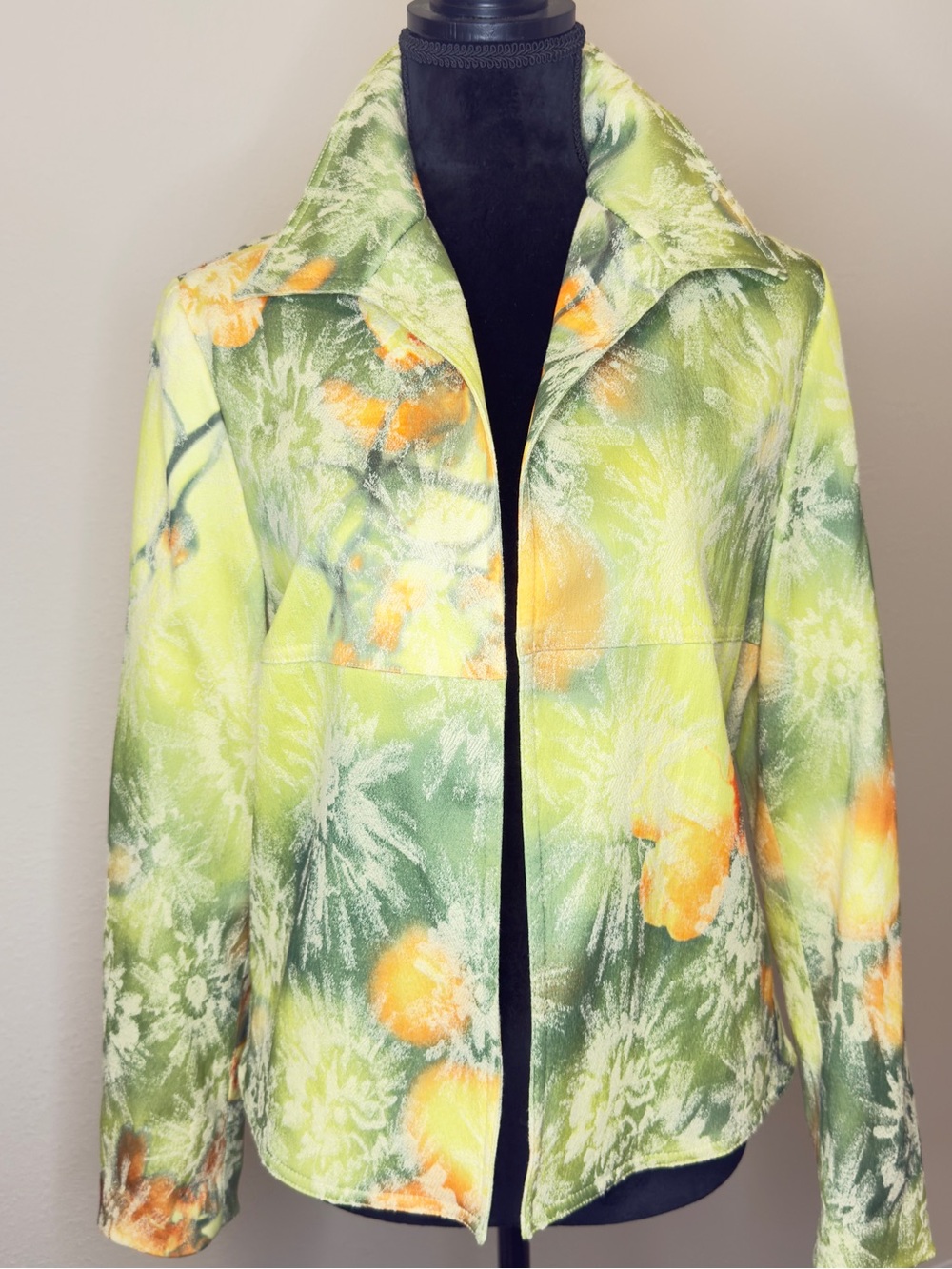 Floral Vintage-Style Lime Green & Yellow Women's Jacket - Statement Coat